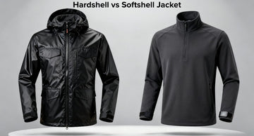 Hardshell vs softshell jacket comparison, showcasing distinct features of each style for outdoor activities.