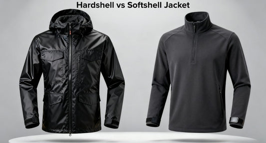 Hardshell vs softshell jacket comparison, showcasing distinct features of each style for outdoor activities.