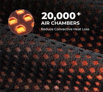 Text overlay on a textured black surface with air chambers and a close-up inset showing illuminated air chambers.