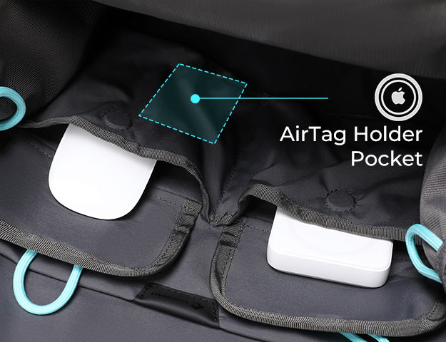 Built-in AirTag holder pocket in waterproof everyday backpack