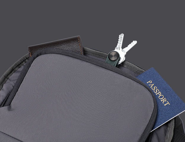 Secure top pocket for passport or valuables on 22L backpack