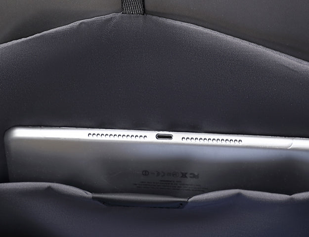 Tablet compartment securely holds iPad in travel backpack