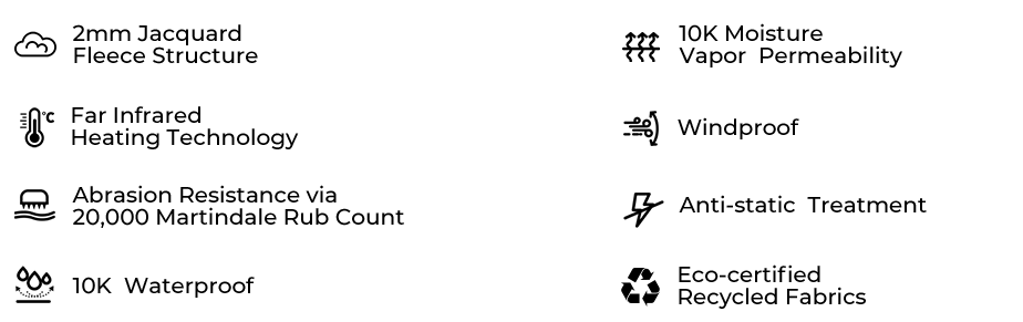 List of product features with icons on a white background